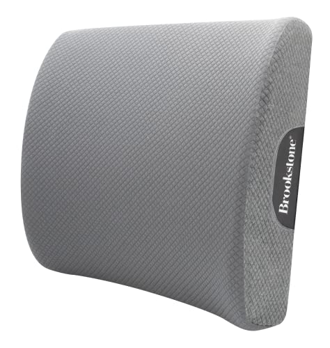 Brookstone - Luxurious Lumbar Support Pillow for Car or Office Chair, Back Cushion with Premium Grade Memory Foam, Breathable and Washable Cover, Adjustable Strap