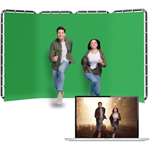 Backdrop Stand 13.12x7.87ft(WxH), NiceVeedi Photo Studio Backdrop Support System with Chromakey Green Screen Backdrop for Photo Studio Video Shooting, Live Streaming, Parties, Keying, Stage Cover