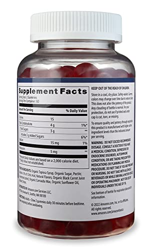 Image of Amazon Basics Melatonin 5mg, Strawberry (Previously Solimo) 120 Gummies (2 per Serving) (Pack of 2)