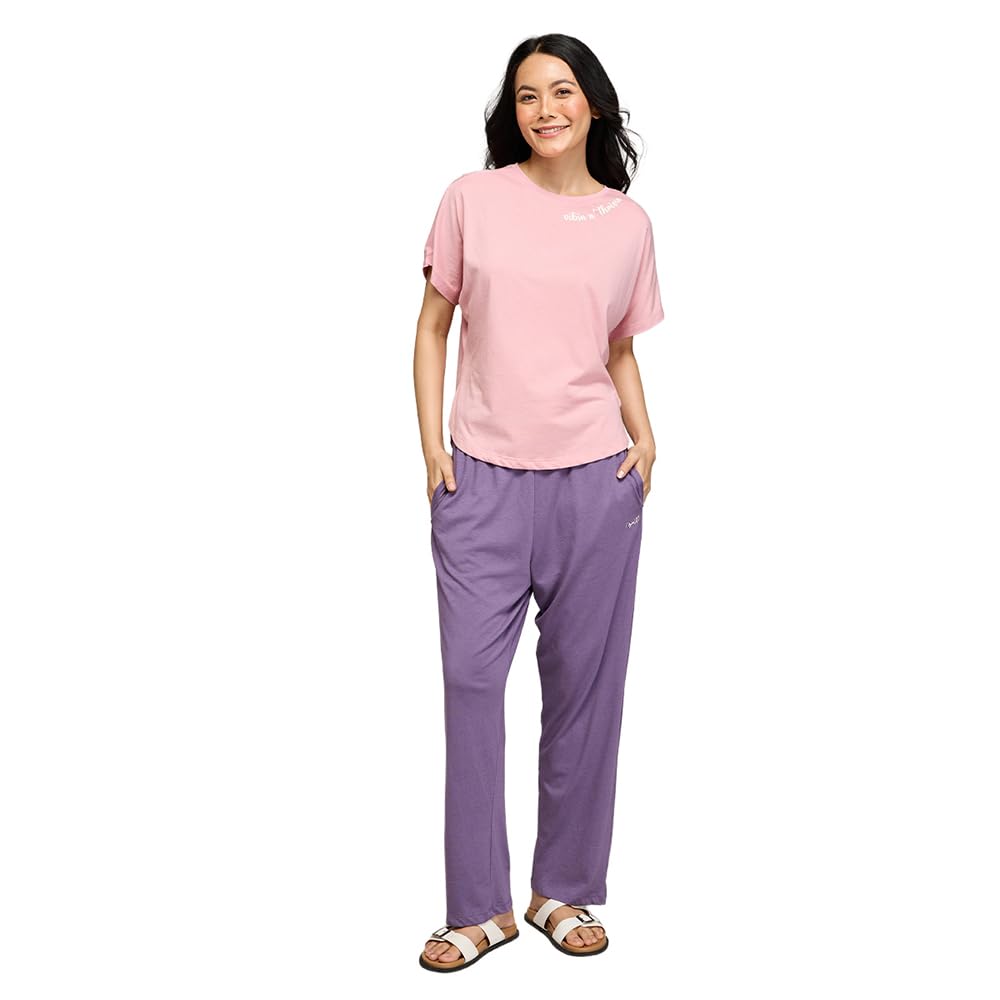 (NYS932) Soft Modal Cotton Coords Night Suit for Women | Relaxed Fit Round Neck T-Shirt with Extended Shoulder Sleeves & Pyjama Pants| Perfect for Sleep, Lounge & Everyday Wear-image-48
