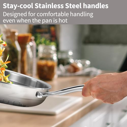 Image of Hawkins 26 cm Triply Stainless Steel Pro Frying Pan | Induction & Gas Compatible | No Burning | Even Heating | with Glass Lid | Silver (PSNF26G)|Induction and Gas Stove Compatible