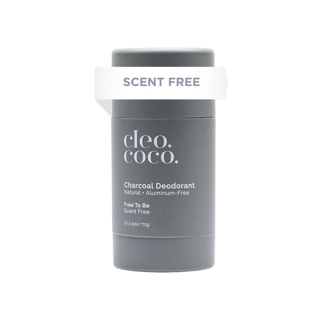 Cleo+Coco Natural Deodorant for Women, Aluminum Free made with Organic Coconut Oil, Activated Charcoal for 24-Hour Odor Protection and All-Day Performance, Made in the USA - Scent Free 2.5oz