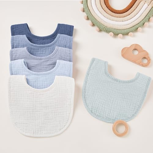 Image of Susurration Muslin Baby Drool Bibs 6Pack Soft Square Adjustable Baby Bandana Bibs for Unisex Girls & Boys