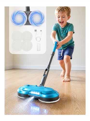 BLAXTEM Electric Mop Toy Rechargeable W/ Water Sprayer (Blue/Gray)