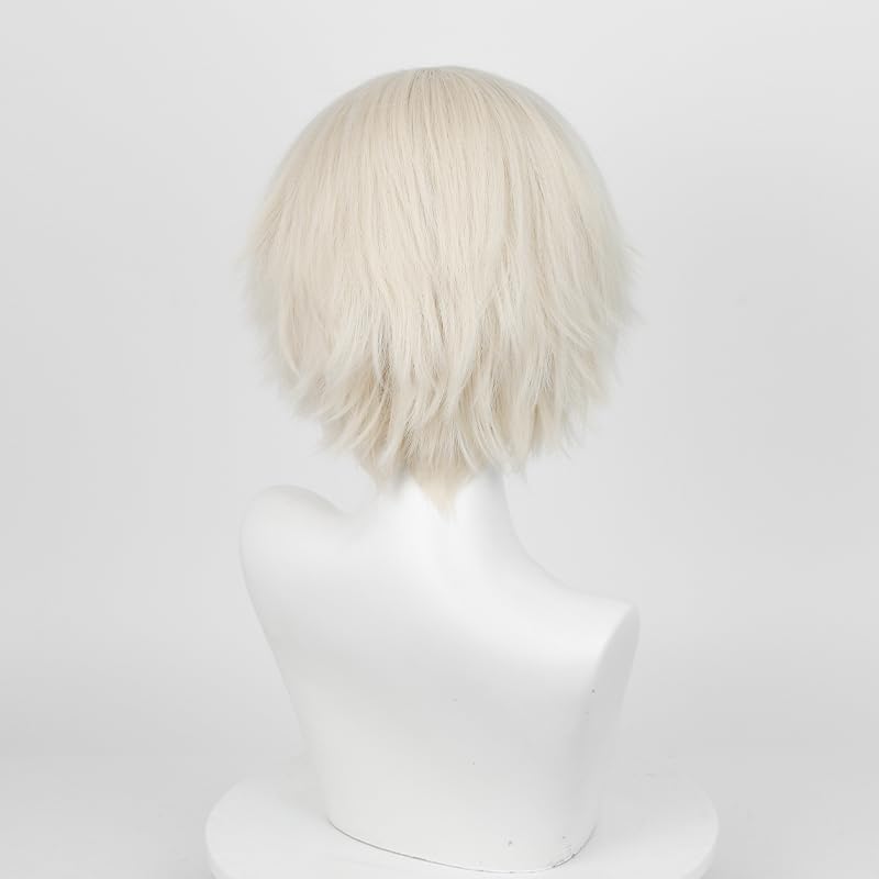 Image of LABEAUTE Unisex Short Light Gold Cosplay Wig Male Man Woman With Bangs Anime Fluffy Cosplay Hair Wigs for Party and Halloween for Gift + Free Cap