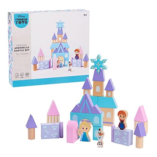 Disney Wooden Toys Frozen Arendelle Castle Block Set, 30+ Pieces Include Elsa, Anna, and Olaf Block Figures, Amazon Exclusive, by Just Play