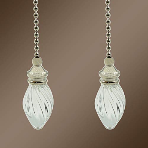 Image of 4Pcs 405mm /16 Length Decorative Ceiling Fan Pull Chains Ornament Crystal Pullchain Gorgeous Hanging Pendants Clear Flame Glass Brushed Nickel Finish Pull Chains