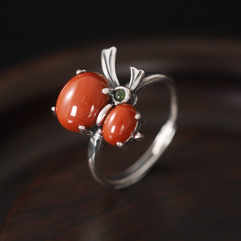 HGJH Silberringe Damen 925,925 Sterling Silber Kürbisform Ring Natürlicher Runder Roter Achat Vintage Micro Inlay Verstellbare Ringe Edelstein Energie Charme Hochzeit Schmuck Geschenke Für Männer Dam
