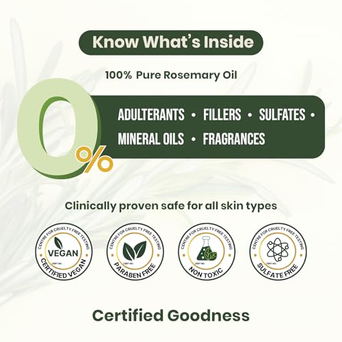Image of Rosemary Essential Oil | Hair Fall Support | Lab Tested | 20ml | 100% pure rosemary essential oil, dermatologically tested, steam distilled, no synthetic fragrance, no additives