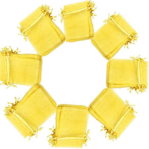 XUTONG Lot de 100 sachets en Organza pour dragées de Mariage, Cadeau, Bonbons, fêtes 7 x 9 cm Jaune
