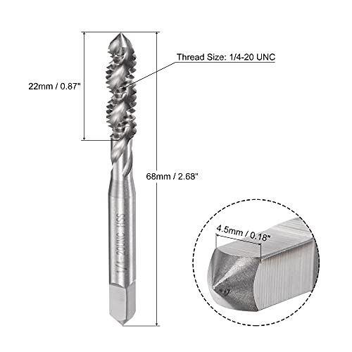 Macho de roscar máquina 1/4-20 UNC uxcell HSS para roscado helicoidal de acero 3