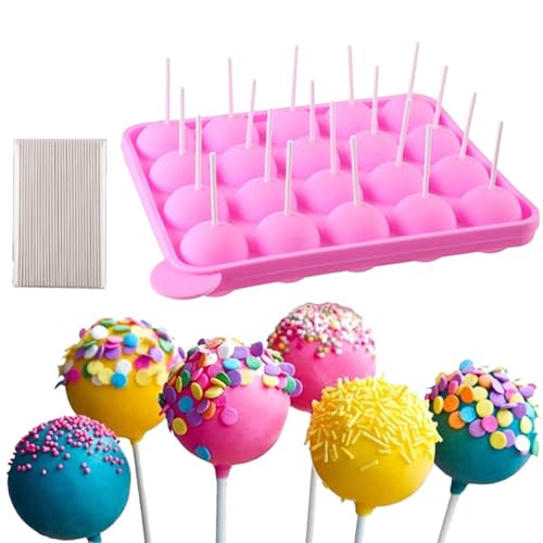 Erlsig Cake Pop, Silikonform für Lutscher/Süßigkeiten, mit 100 Stäbchen, Eiswürfelform/Gumdrop/Gelee/Rosa