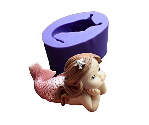 Dekostar Lovely Sleeping Mermaid Fondant Silicone Cake Molds Cute Baby Mermaids Soap Mould (2#)