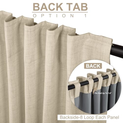 Image of 100% Blackout Shield Linen Blackout Curtains for Bedroom 102 Inches Long, Back Tab /Rod Pocket Living Room Drapes, Thermal Insulated Blackout Curtains 2 Panels Set, 50 inch W x 102 inch L, NaturalFlax