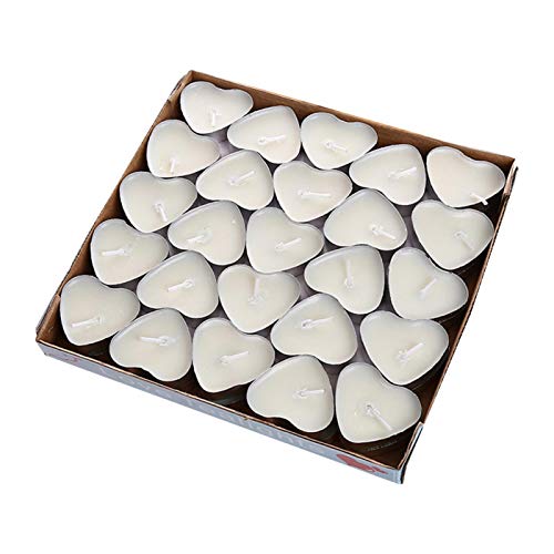 QOTSTEOS 50pcs Heart Shaped Candles, Romantic Love Unscented Tea Lights Candles, Mini Smokeless Unscented Tea Lights Candlesfor Dinners,Home,Wedding, Party, and Christmas(White)