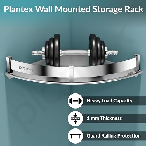 Image of Plantex Corner Shelf for Bathroom Wall /Stainless Steel Bathroom Shelf /Side Corner Shelf /Bathroom Storage Organizer (12x12 inches, Chrome)