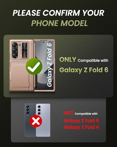 Image of for Samsung Galaxy Z Fold 6 Case with S Pen Holder & Card Holder & Screen Protector, Built-in Hinge Protection & Sliding Camera Lens Cover, Durable Wallet Phone Case for Z Fold 6, Rose Gold