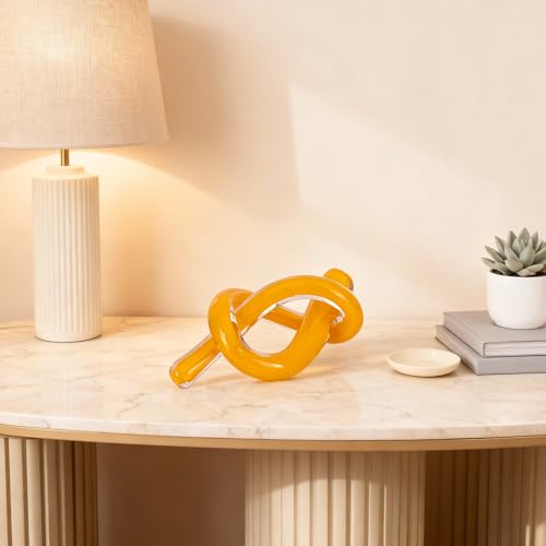 Escultura de Nudo de Vidrio Abstracto Amarillo Decorativo miniatura 4
