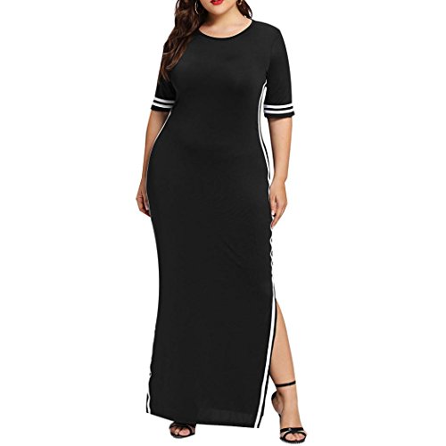 Women Dress Clearance! Daoroka Plus Size Long Casual Slim Stripe Split Sport Sundress Short Sleeve Fashion Ankle-Length Dress (4XL, Black)