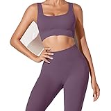JN JANPRINT Workout-Outfits für Frauen 2-Teiliges Set,Nahtlos Yoga-Outfits Hohe Taille Leggings+Sport-BH Damen Trainingsanzüge Set(Violett,S)