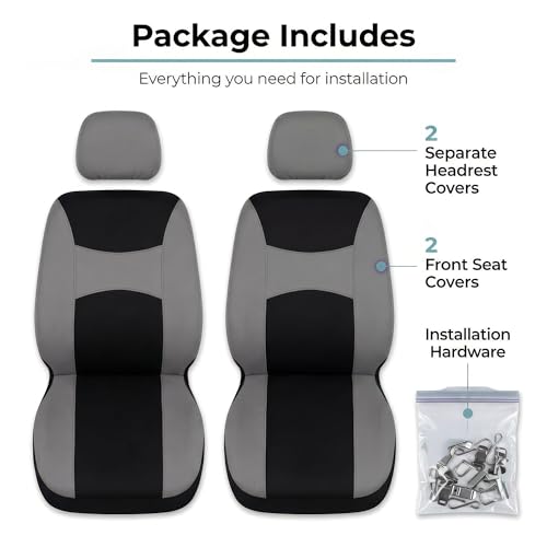Image of FH Group Universal Car Seat Covers Front Set for SUV Truck Sedan Vans | Waterproof All-Purpose Cloth Seat Cover Set Airbag Compatible Washable Split Bench Protector Interior Upgrade - Gray