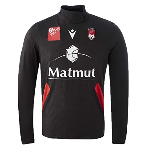 Sweat training LOU Rugby Macron noir en taille XXL pour supporter du club lyonnais