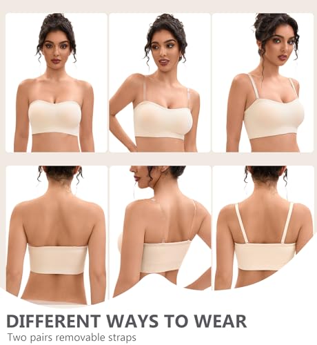 Strapless Bras for Women-Push-Up Non-Slip Bandeau Bra,Seamless Wirefree Padded Tube Top Convertible Straps4