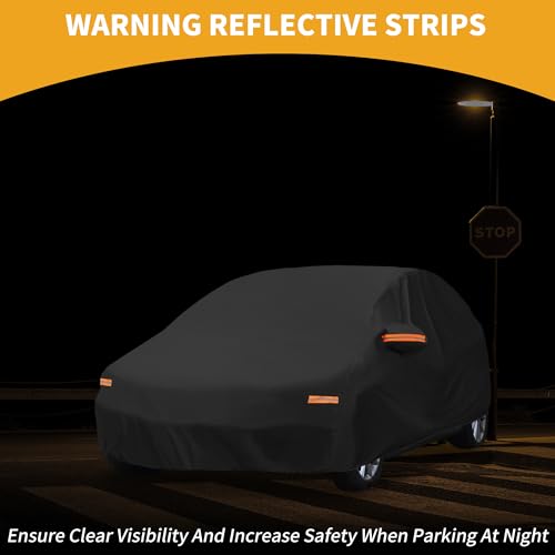Image of Waterproof All-Weather Universal Car Cover with Right Side Zipper, 210T-PU Black Fits for Hatchback Up to 163 inch Length