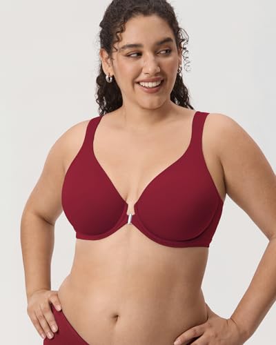 Image of DELIMIRA Women's Front Closure Bras Posture Full Coverage Plus Size Underwire Unlined Back Support Plunge Seamless Bra B-H