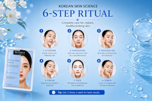 Image of Korean Collagen Facial Kit | 6-Step Korean Skincare Ritual | Collagen Peptides, Hyaluronic Acid & Niacinamide | Hydrating & Brightening Facial Kit | Salon-Style Glow at Home | Suitable for All Skin Types
