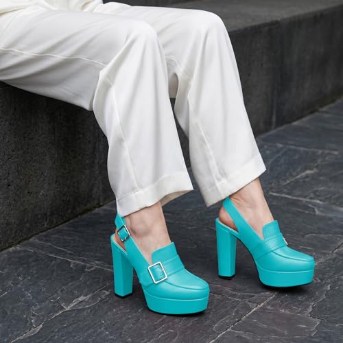 Image of Women's High Heel Loafers Platform Pumps Round Toe Heels Chunky Heel Pumps Stylish Comfortable 4.8 Inch Slingback Heels
