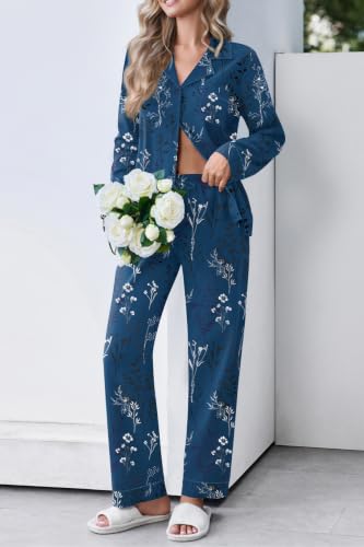 2-Piece Ekouaer Women's Cotton Long Sleeve Button-Down Pajama Set w/ Pants & Pockets (S-XXL, Various Colors/Prints) - image 5