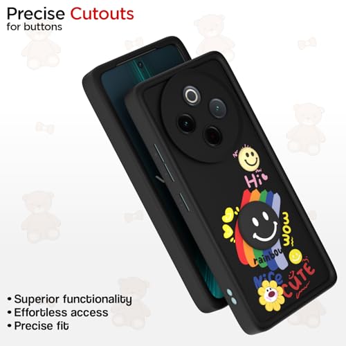 Image of Pikkme Back Cover for Vivo T4 5G / iQOO Z10 5G | Soft Silicone| Cute Rainbow Smile & 3D Cartoon Flower Design | Shockproof Raised Camera Protection Bumper Case (Black)