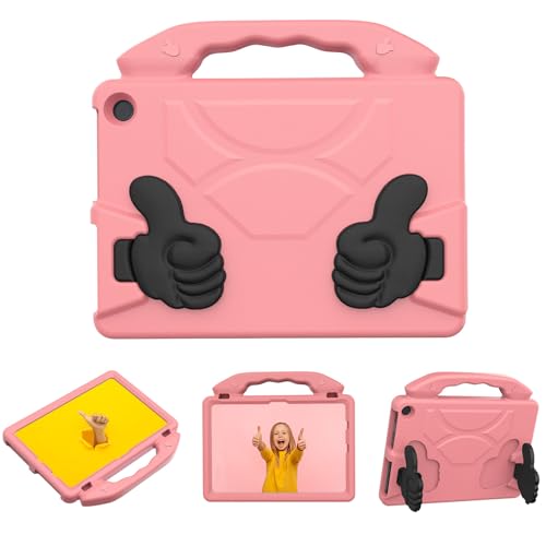 Coque légère résistante aux chocs pour tablette HD 10 avec poignée support rose