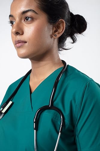 Image of UNIFORM CRAFT Women's 4 Pocket Scrub Suit Set | Medical Uniform | Cross V-Neck Poly Cotton | Short Sleeve Hospital Wear | Ideal for Doctors & Nurses (Dark Teal, L)