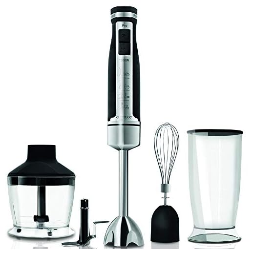 Cecotec Batidora de Mano PowerGear 1500 Pro. 1500 W, Acero Inoxidable/Silicona, 21 Velocidades y Turbo, X-Blades: Cuchilla de 4 Hojas, Recubrimiento de Titanio, Incluye Picahielo y Varillas