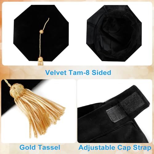 Image of Unisex Doctoral Graduation Gown with Gold Piping | Academic doctoral Cap and Gown for Graduation Ceremony
