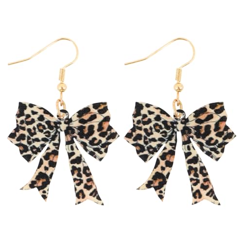 Mikovivi Boucles d'Oreilles Nœud Imprimé Léopard pour Femme, Boucles d'Oreilles Pendantes Guépard Nœud Léopard Tendance Bijoux Fantaisie pour Tenues de Soirée...