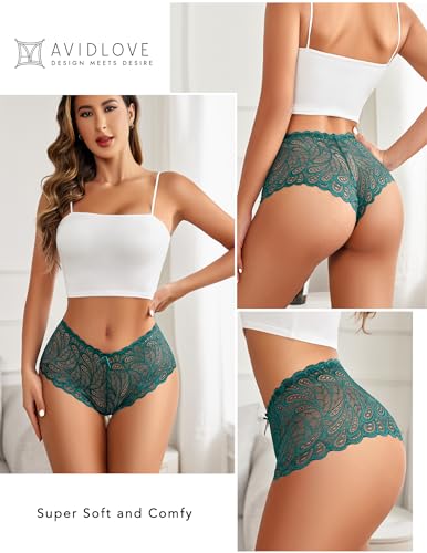 Image of Avidlove Women's Underwear Lace Boyshort Panties High Waist Cheeky Panty | Floral Lace, Cute Small Bow, V-Waist Design, Sexy Underwear for Women, Lightweight, Soft, Stretch, Breathable, Comfortable