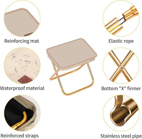 Image of Folding Stool, Mini Outdoor Camping Stool, Portable Small Foldable Lightweight Hunting Seat with Zippered Carrying Bag, Folding Slacker Chairs for Fishing Travelling Picnics