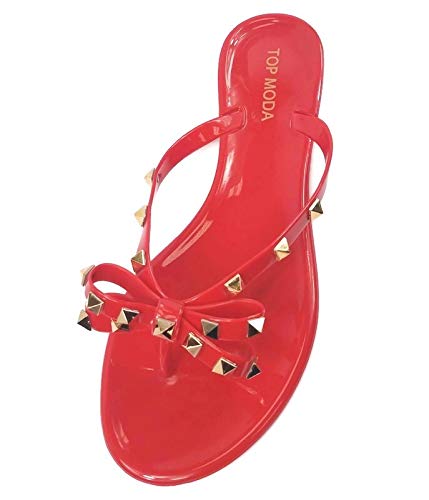 Image of TOP Moda Womens Studded Jelly Flip Flops Sandals with Bow