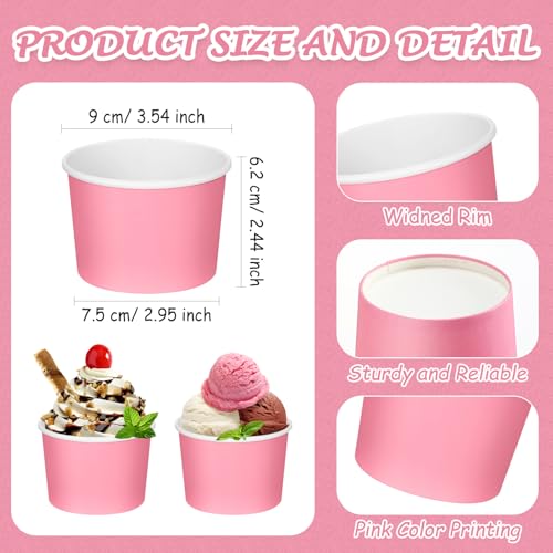 Image of Nuenen 300 Pcs 8 oz Summer Ice Cream Paper Cups Bulk Disposable Dessert Cups Solid Color Paper Dessert Bowls for Snack Sundae Spring Party Favors Ice Cream Bar Supplies (Pink)