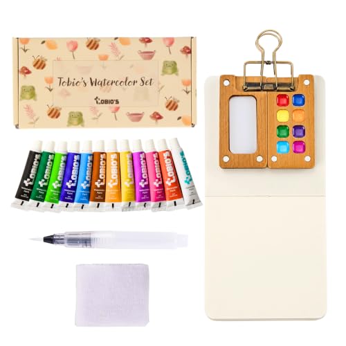 Tobios Watercolor Paint Set, Mini Travel Watercolor Kit with 12
