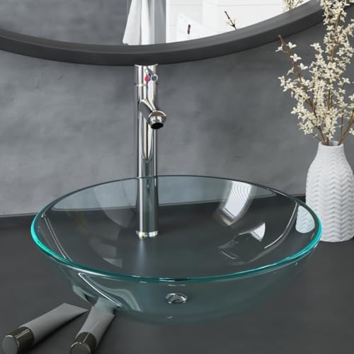 Générique Lavabo de Bain avec Robinet et Drain à Poussoir Verre trempé,Lavabos,8.08KG-3098443