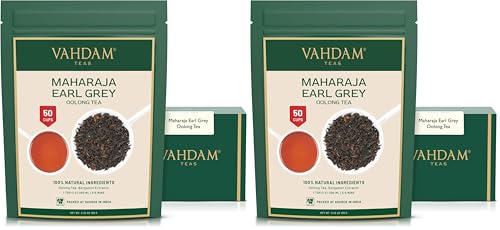 Image of VAHDAM, Maharaja Earl Grey Oolong Tea Loose Leaf (50 Cups /3.53oz) Non GMO, Gluten Free | Oolong Tea Leaves | Loose Leaf Earl Grey Tea With Pure Bergamot Oil | Brew As Hot Or Iced Tea (Pack of 2)