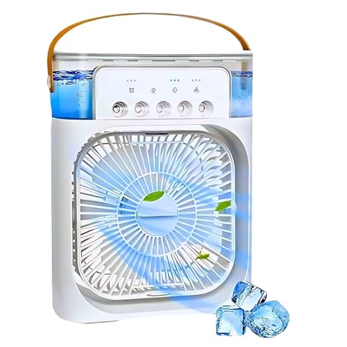 Image of 10 inch Portable Mini Cooler, Mist fan - 7 Color Changing LED Light, 1 /2 /3 H Timer, 3 Wind Speeds, 3 Spray Modes for Laddu Gopal Ji, Office,Home,Travel,Temple (Without perfume compartment)