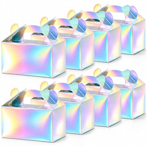 VGOODALL 16PCS Iridescent Party Favor Boxes 6.1x3.3x3.5 Inch Holographic Gable Boxes Gift Containers for Kids Snacks Candy Toys Birthday Party Wedding
