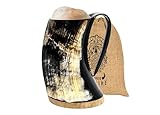 Viking Horn Mug - 100% Authentic 16-20oz Ultimate Unique Handmade Viking Ox Horn Norse Mug for Hot & Cold Drinks-Gift for Men and Women- Food Grade Medieval Style Man's Beer & Mead Cup…