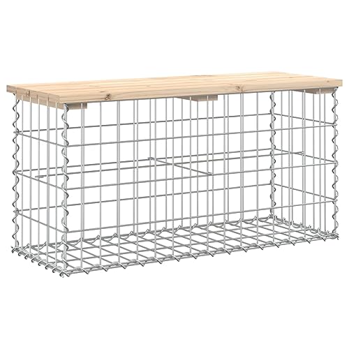 vidaXL Banco de Jardín Diseño Gaviones, Banca de Piedras de Picnic, Asiento Decorativo, Mueble para Parque Patio, Madera Maciza de Pino