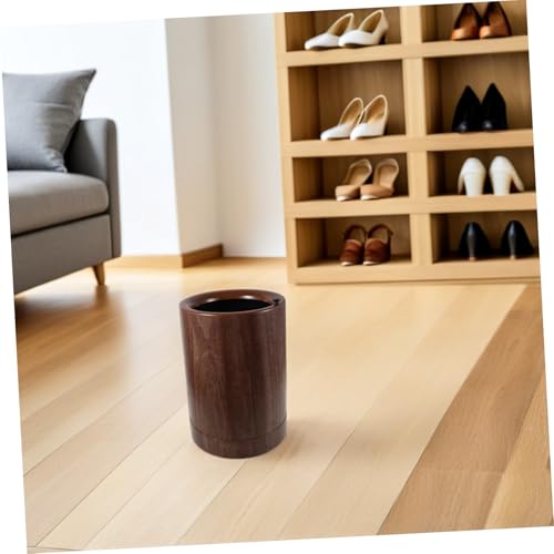 Caneca de basura con ruedas 9L madera color café miniatura 5